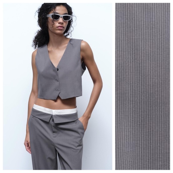 NWT. Zara Light Grey Pin Striped V-neck Waistcoat. Size XS. - Picture 2 of 11